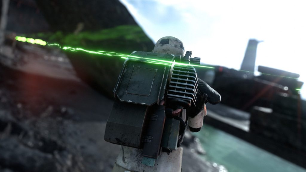Stormtrooper just misses a pulse cannon shot.