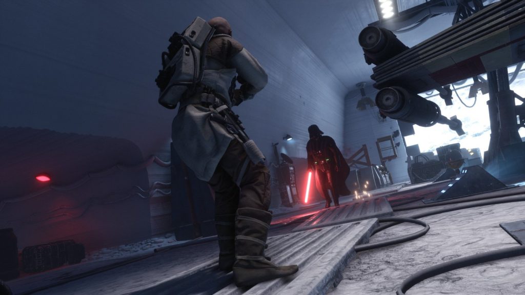 Vader advancing on a Rebel in Battlefront.