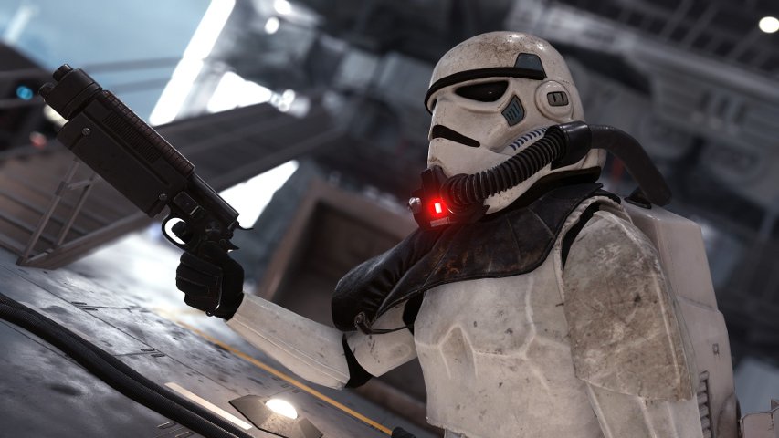 A stormtrooper wielding the Bryar Pistol in Battlefront.