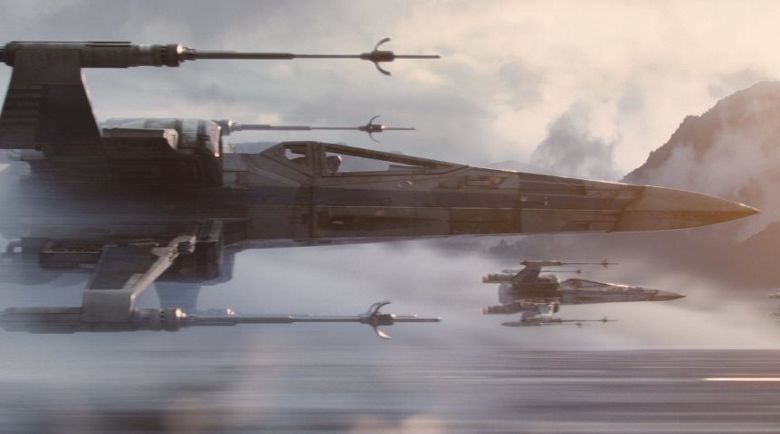 X-Wing over Takodana in The Force Awakens.,