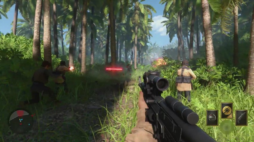 Rebels entering a jungle.