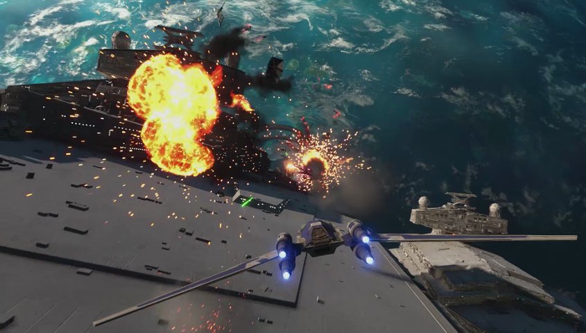 U-Wing in a space battle above Scarif.