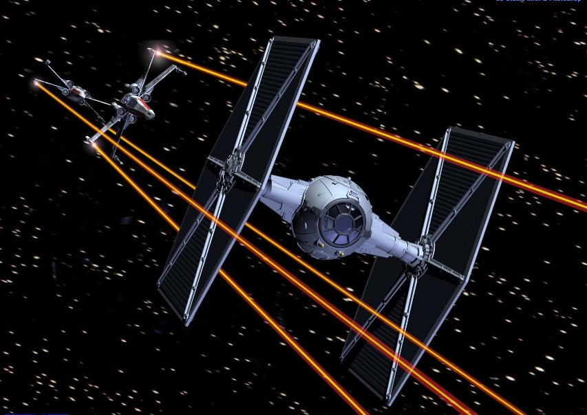 X-Wing versus a TIE Fighter.