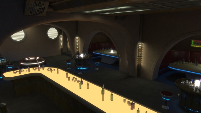 3D rendering of a cantina in a KOTOR movie made by fans.
