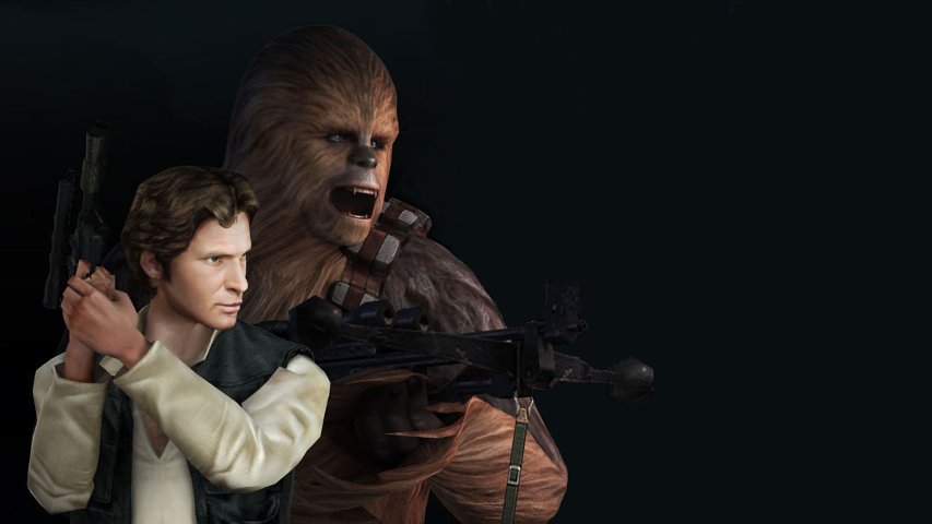 Han and Chewbacca in Force Arena.