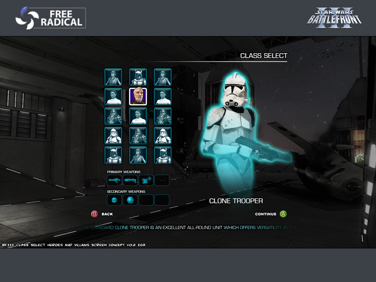 Character select screen concept from Battlefront III.
