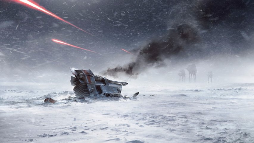 A Rebel speeder on Hoth as imagined for Battlefront.