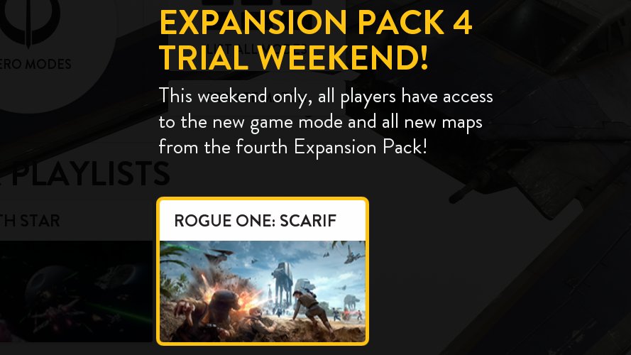 Rogue One DLC free trial weekend notification.