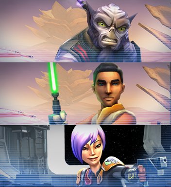 Character images of the latest three Phoenix Squadron additions to Galaxy of Heroes.