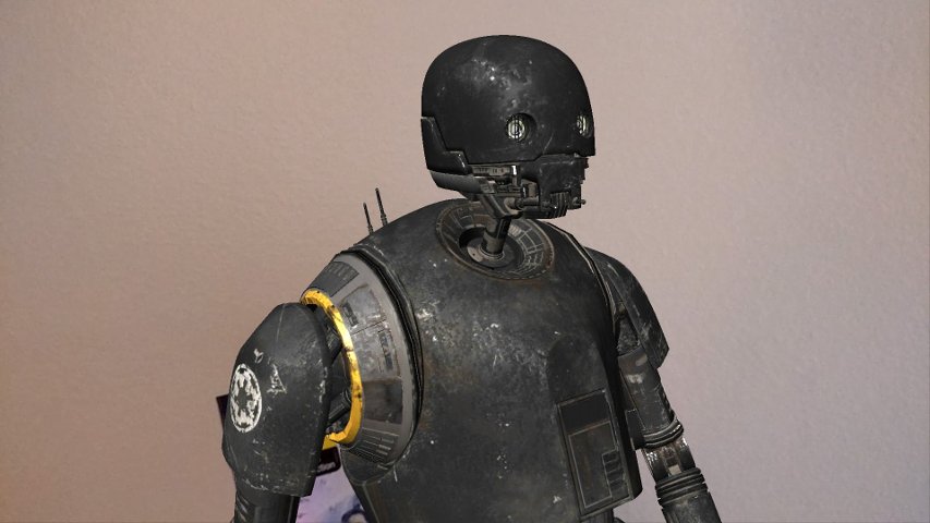 Augmented Reality K-2SO from the Star Wars app.
