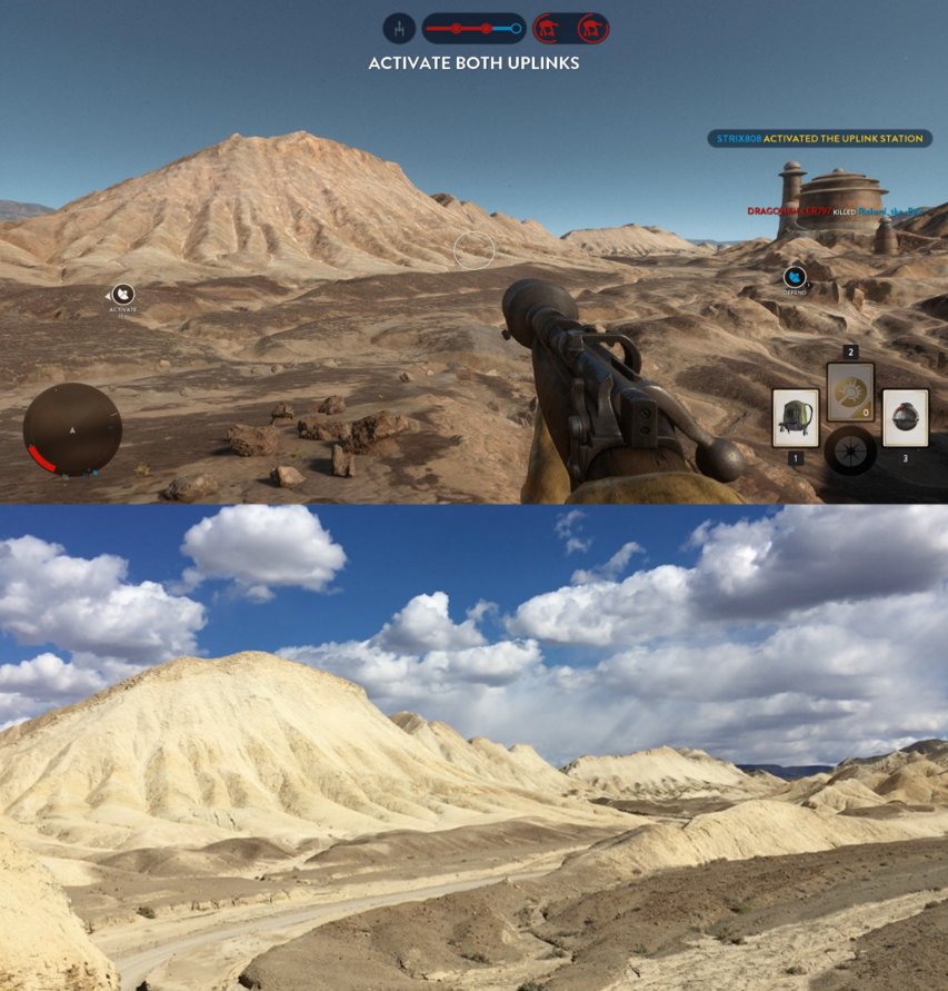 Comparison of Jundland Wastes in Battlefront and in real life.