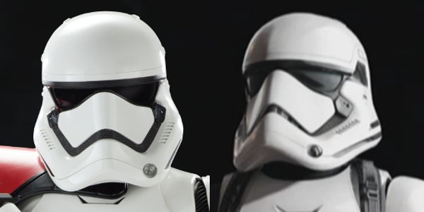 Comparison between a The Force Awakens stormtrooper (left) and a Battlefront II First Order stormtrooper (right).