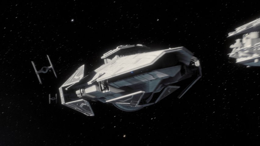 The Imperial Raider-class corvette Corvus in Battlefront II.