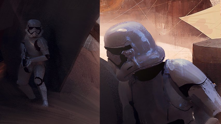 Close-up of the stormtroopers in the Jakku concept art.