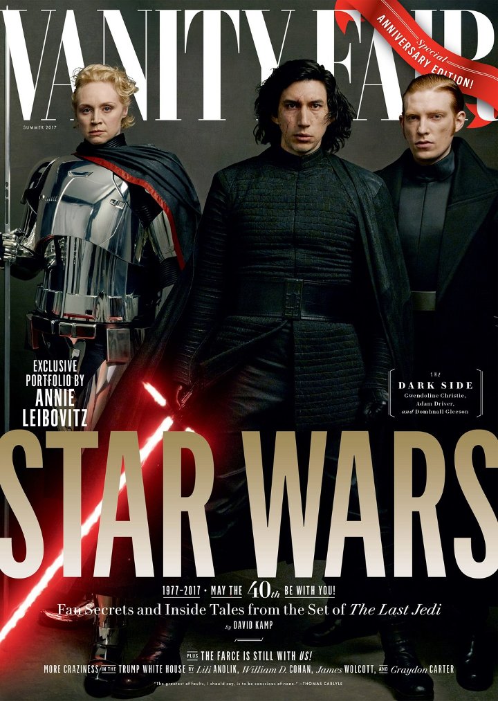 Kylo Ren, Captain Phasma and General Hux in their Vanity Fair cover.